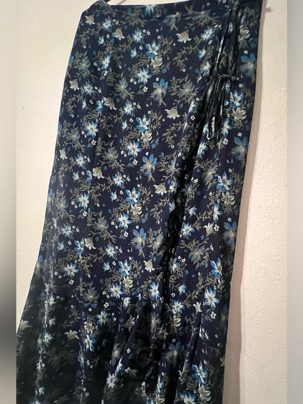 Free People Navy Floral Side-Slit Maxi Skirt